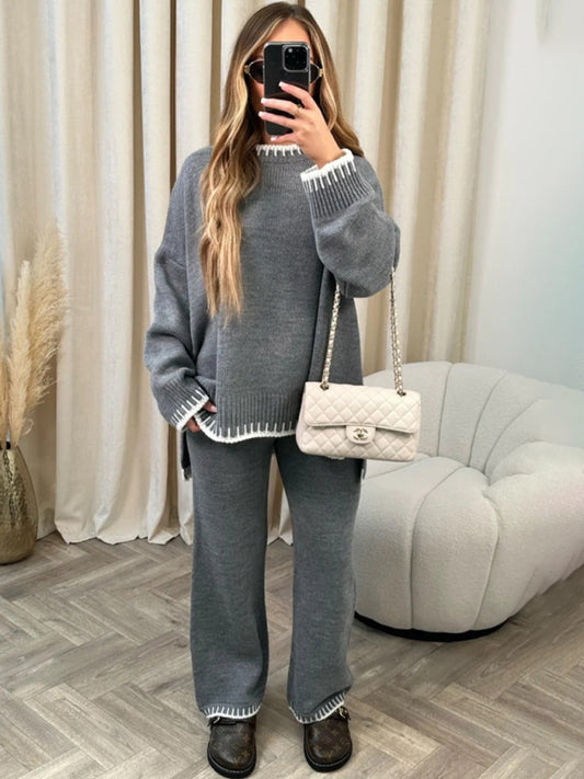 Casual Crew Neck Sweater Two Piece Set