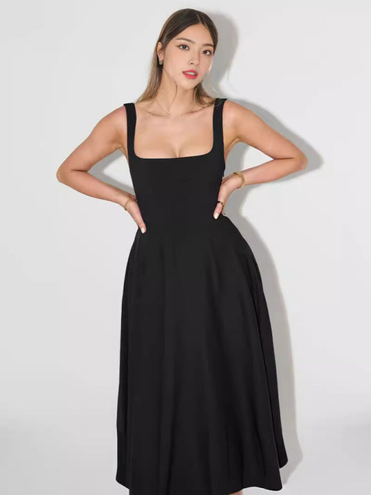 Aliaia -High Waist Square Neck Midi Dress